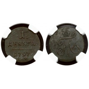 Russia 1 Denga 1797 КМ (R1) RARE NGC AU 53 BN ONLY 2 COINS IN HIGHER GRADE