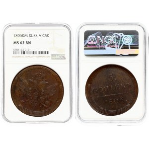 Russia 5 Kopecks 1806 KM (R) RARE NGC MS 62 BN