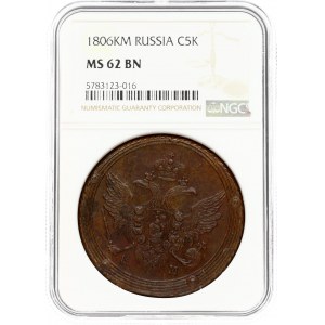 Russia 5 Kopecks 1806 KM (R) RARE NGC MS 62 BN