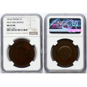 France 5 Francs 1814 Nominal Mistake in Slab 'In memory of the Emperor Aleksander I' (R1) NGC MS 63 BN ONLY ONE COIN IN HIGHER GRADE