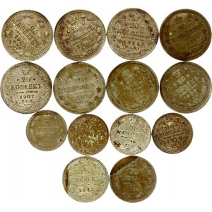 Russia 10 - 20 Kopecks (1864-1915) Lot of 14 Coins