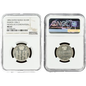 Russia Badge (1896) in memory of the coronation of Emperor Nicholas II and Empress Alexandra Feodorovna (R3) RARE NGC MS 63