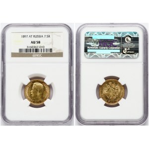 Russia 7.5 Roubles 1897 (АГ) NGC AU 58
