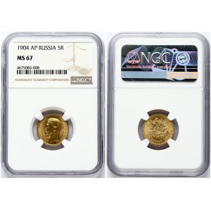 Russia 5 Roubles 1904 (АР) NGC MS 67 ONLY 3 COINS IN HIGHER GRADE