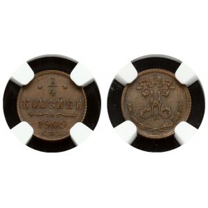 Russia 1/4 Kopeck 1909 СПБ NGC MS 62 BN