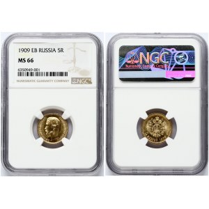 Russia 5 Roubles 1909 (ЭБ) (R) NGC MS 66