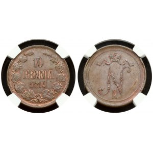 Russia For Finland 10 Pennia 1915 NGC MS 63 BN