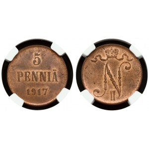 Russia 5 Pennia 1917 For Finland NGC MS 63 RB