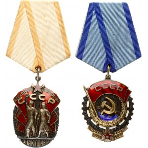 Russia USSR Order of the Red Banner of Labor (1973) & Order of the Badge of Honor Lot of 2 Orders