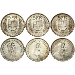 Switzerland 5 Francs (1931-1949) Herdsman Lot of 3 Coins