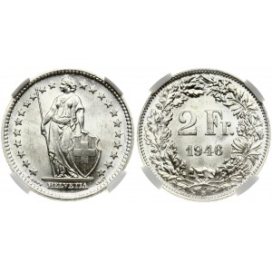 Switzerland 2 Francs 1946 NGC MS 64