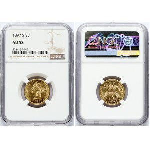 USA 5 Dollars 1897 S NGC AU 58