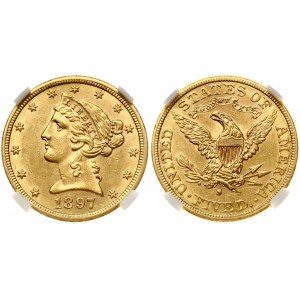 USA 5 Dollars 1897 S NGC AU 58