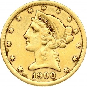 USA 5 Dollars 1900 'Liberty / Coronet Head - Half Eagle' Philadelphia