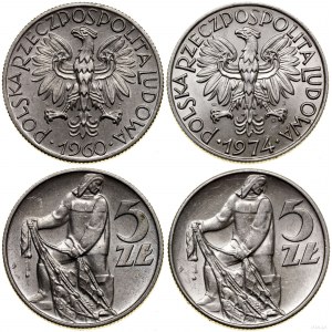 Poland, set: 2 x 5 gold, 1960, 1974, Warsaw