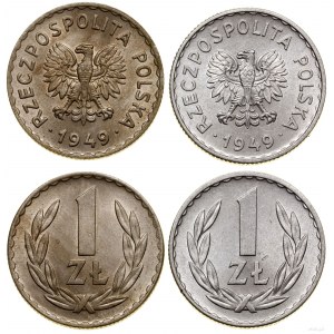 Polska, zestaw: 2 x 1 złoty, 1949, Kremnica i Warszawa