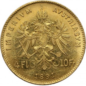 Austria, Franz Josef I, 4 Florin = 10 Francs 1891, Vienna