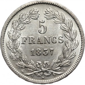 Francja, Ludwik Filip I, 5 franków 1837 B, Rouen