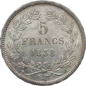 Francja, Ludwik Filip I, 5 franków 1838 MA, Marsylia