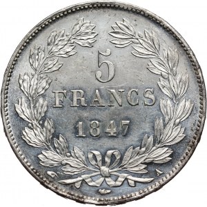 Francja, Ludwik Filip I, 5 franków 1847 A, Paryż