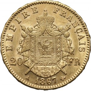 France, Napoleon III, 20 Francs 1867 A, Paris