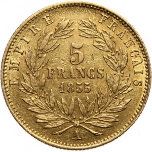 Francja, Napoleon III, 5 franków 1855 A, Paryż