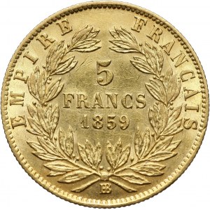 Francja, Napoleon III, 5 franków 1859 BB, Strasburg