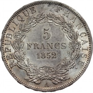 Francja, Ludwik Napoleon, 5 franków 1852 A, Paryż