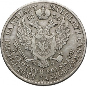 Królestwo Kongresowe, Mikołaj I, 5 złotych 1830 KG, Warszawa