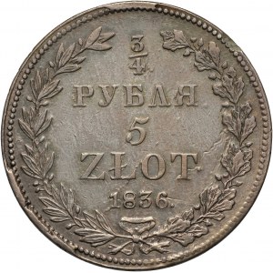 Zabór rosyjski, Mikołaj I, 3/4 rubla = 5 złotych 1836 НГ, Petersburg