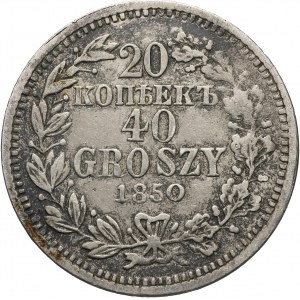 Zabór rosyjski, Mikołaj I, 20 kopiejek = 40 groszy 1850 MW, Warszawa