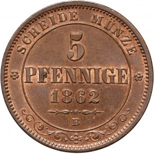Niemcy, Saksonia, Jan, 5 fenigów 1862 B, Drezno