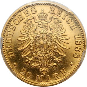 Niemcy, Prusy, Fryderyk III, 20 marek 1888 A, Berlin, stempel lustrzany