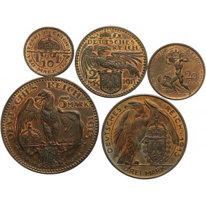 Niemcy, Prusy, Wilhelm II, zestaw monet próbnych z 1913 roku, Karl Goetz