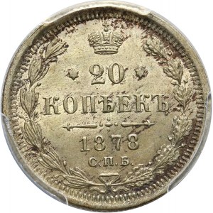 Rosja, Aleksander II, 20 kopiejek 1878 СПБ НФ, Petersburg