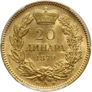 Serbia, Milan I, 20 Dinara 1879 A, Paris