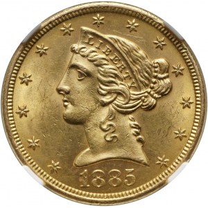 USA, 5 Dollars 1885 S, San Francisco