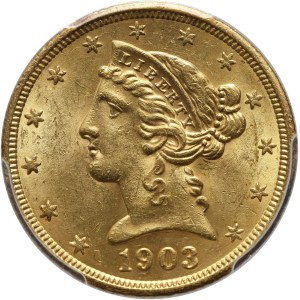 USA, 5 Dollars 1903 S, San Francisco