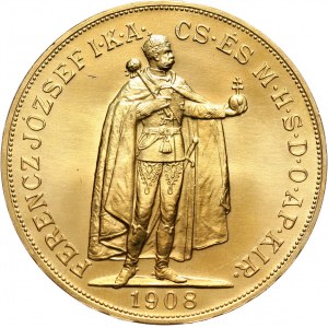Węgry, Franciszek Józef I, 100 koron 1908 KB, Kremnica, nowe bicie