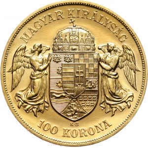 Węgry, Franciszek Józef I, 100 koron 1908 KB, Kremnica, nowe bicie