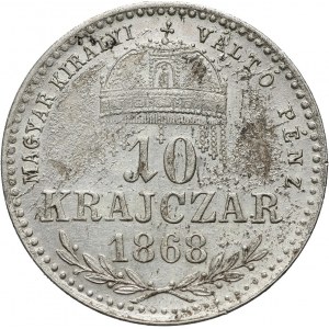 Hungary, Franz Josef I, 10 Krajczar 1868 KB, Kremnitz