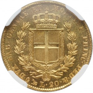 Włochy, Sardynia, Karol Albert, 20 lirów 1849 P, Genua