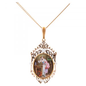 Pendant with genre scene with chain, 19th/20th century, Victorian style