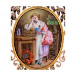 Wisior ze sceną rodzajową z łańcuszkiem, XIX/XX w., styl wiktoriański