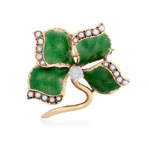 Brooch with four-leaf clover motif, mid-20th century.
