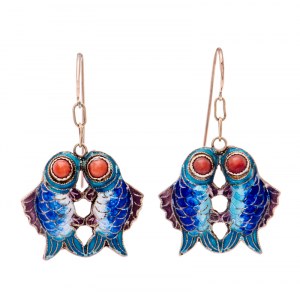 Earrings in the form of a pair of fish, 1950s-60s.