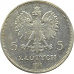 Polsko, Druhá republika, prapor, 5 zlotých 1930, Varšava, KRÁSNÁ!