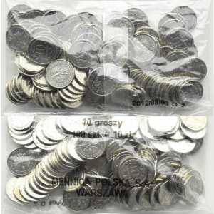 Polsko, III RP, 10 groszy 2012, dva bankovní mincovní sáčky, Varšava