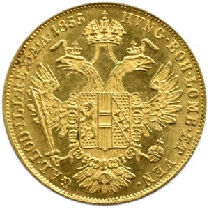 Austria, Franciszek Józef I, 1 dukat 1855, Wiedeń, UNC