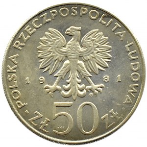 Poland, PRL, Wł. Herman, 50 zloty 1981 cracked stamp, Warsaw, UNC